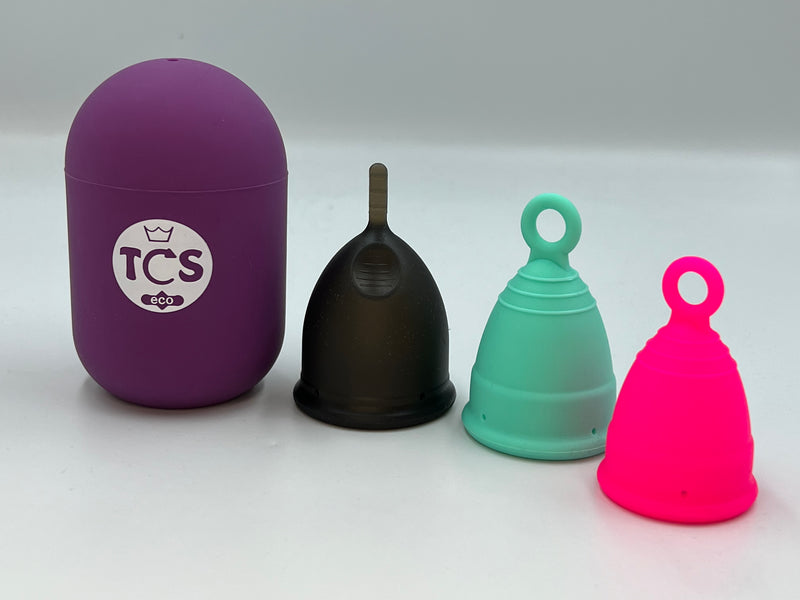 Selection of menstrual cups and a cup cleaning system